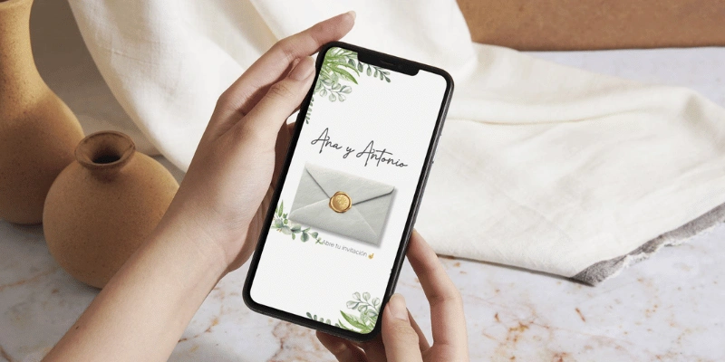 Phone showing a digital wedding invitation